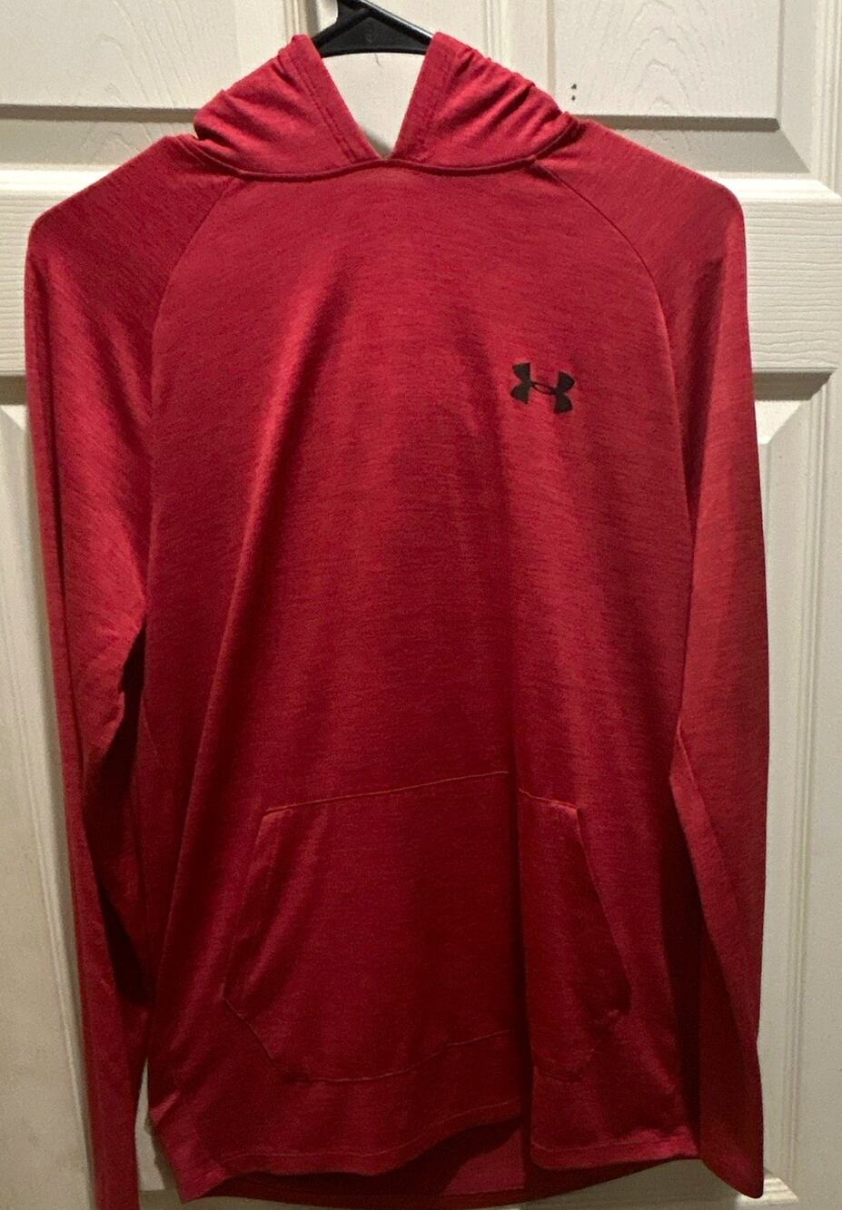 Under Armour HeatGear Men's S Red Heathered Pullover Hoodie Loose Fit Long Sleev